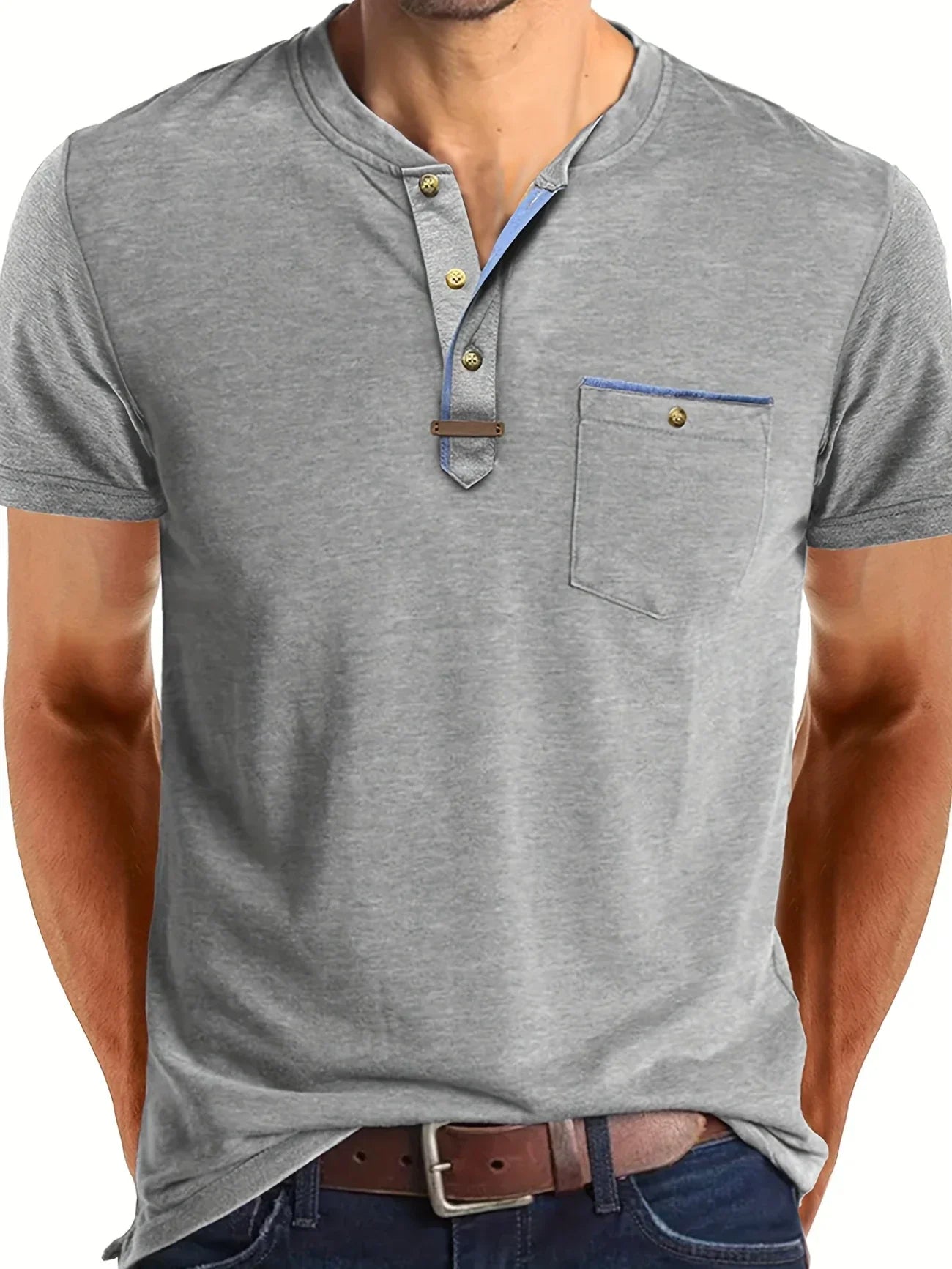 Leo – Camiseta de Cuello Redondo con Bolsillo