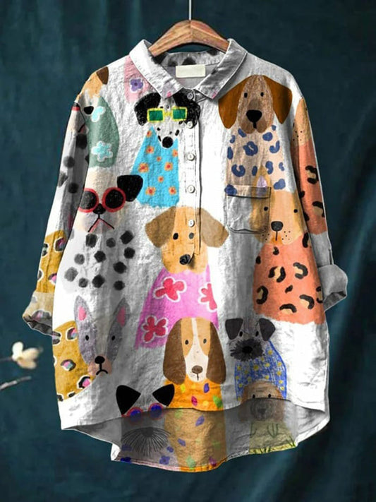 Chloe – Camisa Artística con Estampado de Perros