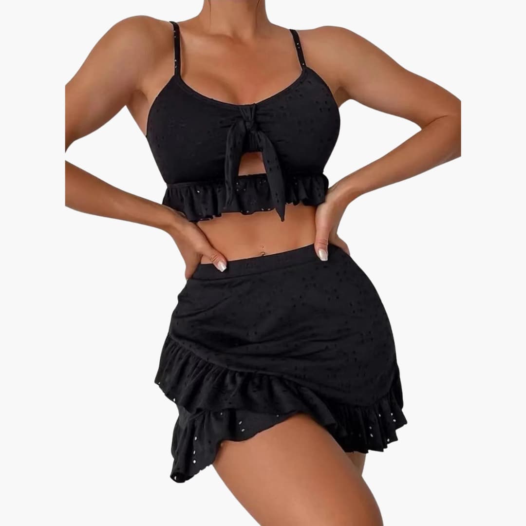 Elina – Bikini de 3 piezas con volantes y diseño de talle alto