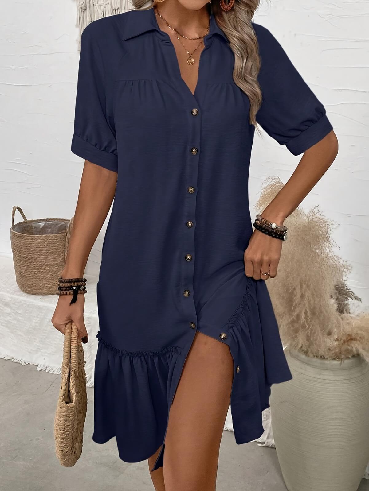 Diana – Vestido con Volantes y Botonadura Frontal