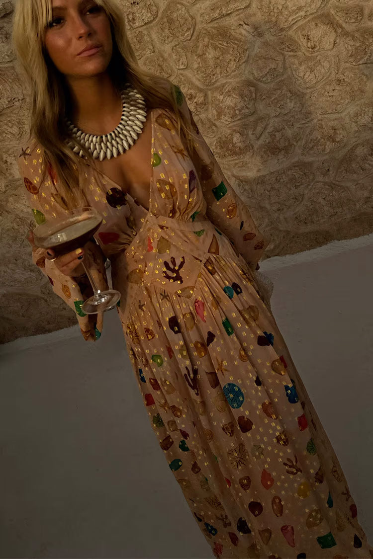 Celeste | Vestido corsé con estampado de conchas
