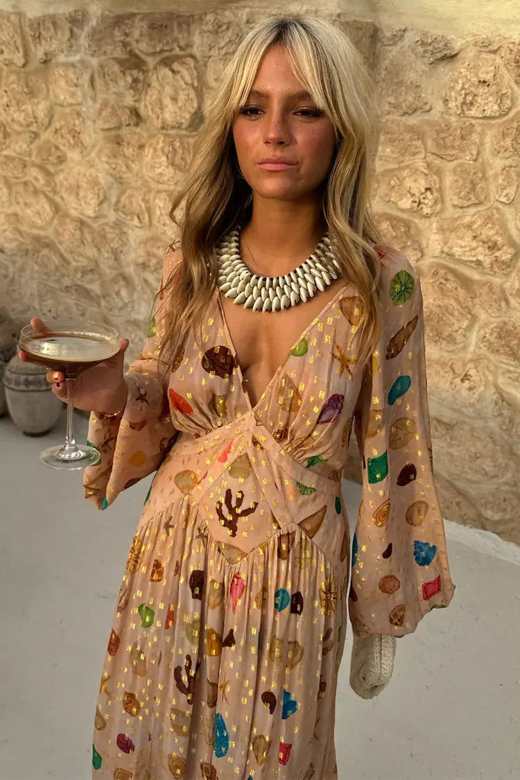 Celeste | Vestido corsé con estampado de conchas