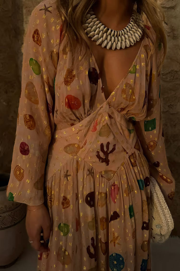 Celeste | Vestido corsé con estampado de conchas