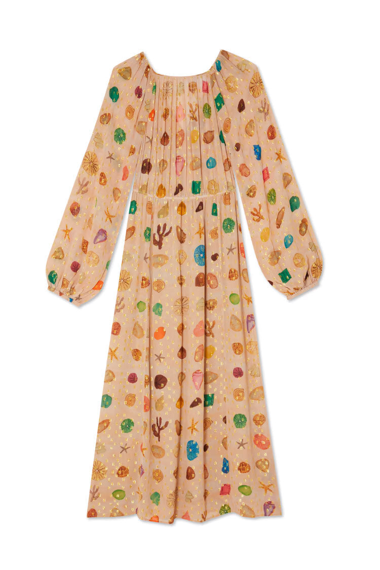 Celeste | Vestido corsé con estampado de conchas