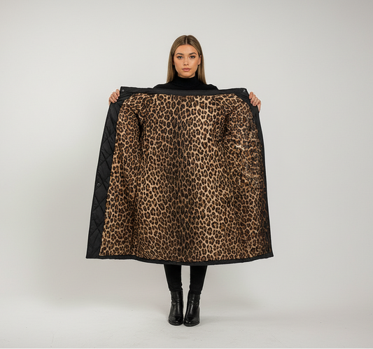 ABRIGO ACOLCHADO PREMIUM CON FORRO ESTAMPADO DE LEOPARDO