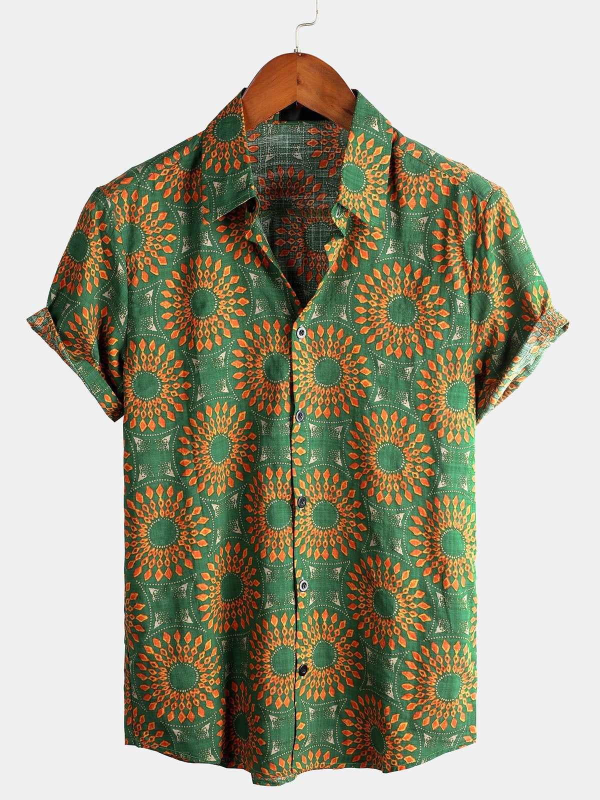Lote de 4 | Camisa hawaiana retro de algodón con estampado floral para hombre
