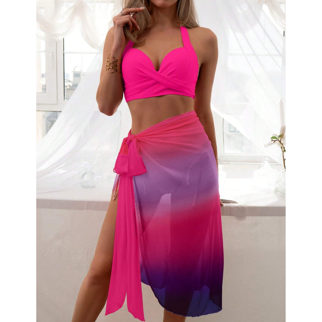 Beachpassion – Bikini 3 en 1 con detalles elegantes y pareo a juego