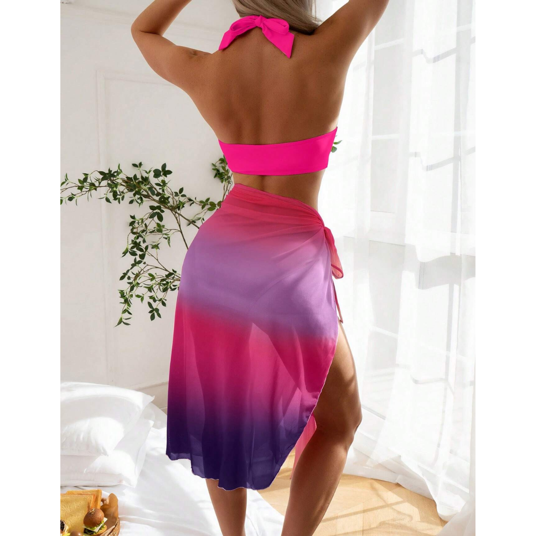 Beachpassion – Bikini 3 en 1 con detalles elegantes y pareo a juego