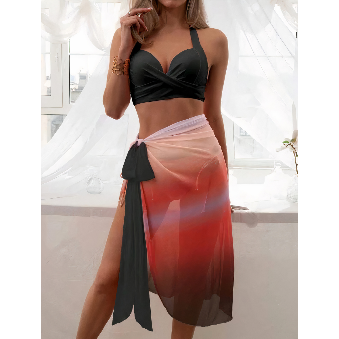 Beachpassion – Bikini 3 en 1 con detalles elegantes y pareo a juego
