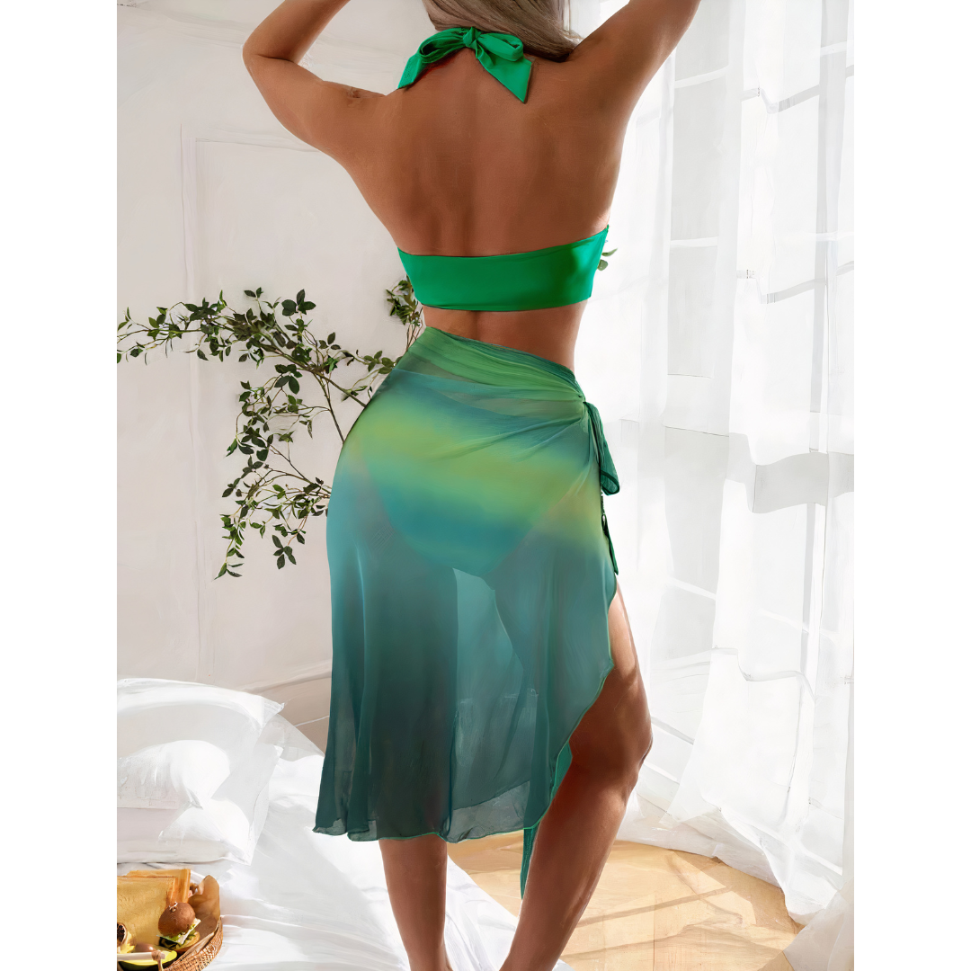 Beachpassion – Bikini 3 en 1 con detalles elegantes y pareo a juego