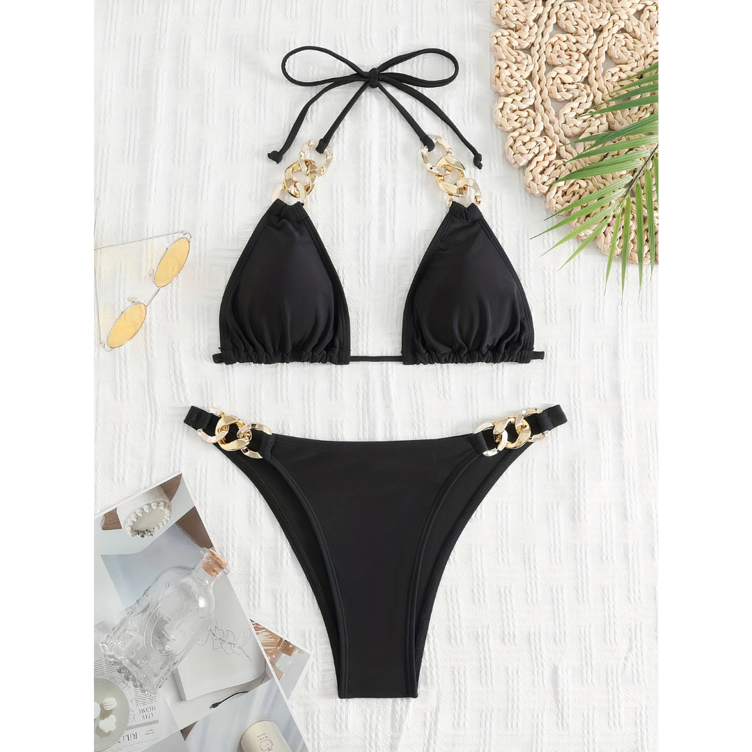 Golden Glamour – Bikini Triangular con Cadenas Doradas