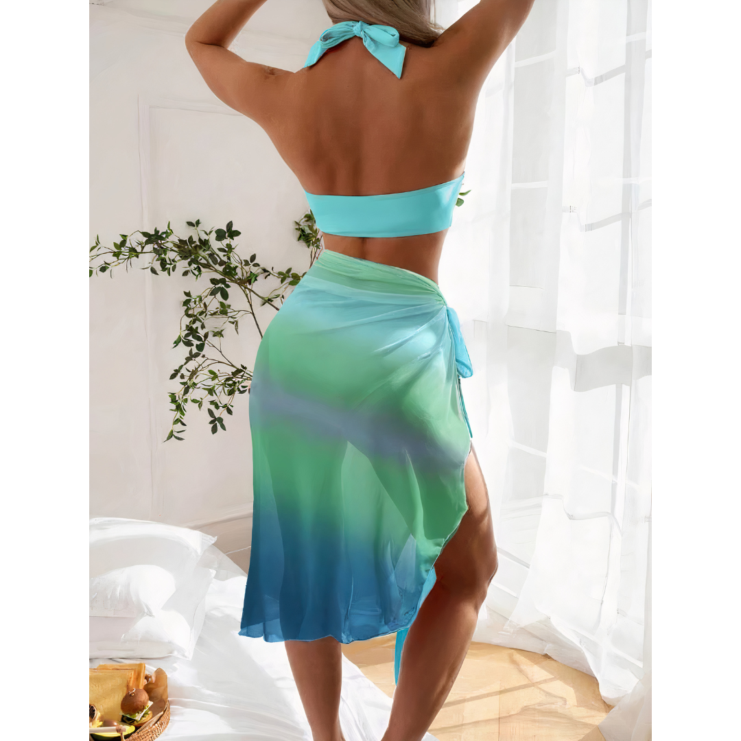 Beachpassion – Bikini 3 en 1 con detalles elegantes y pareo a juego