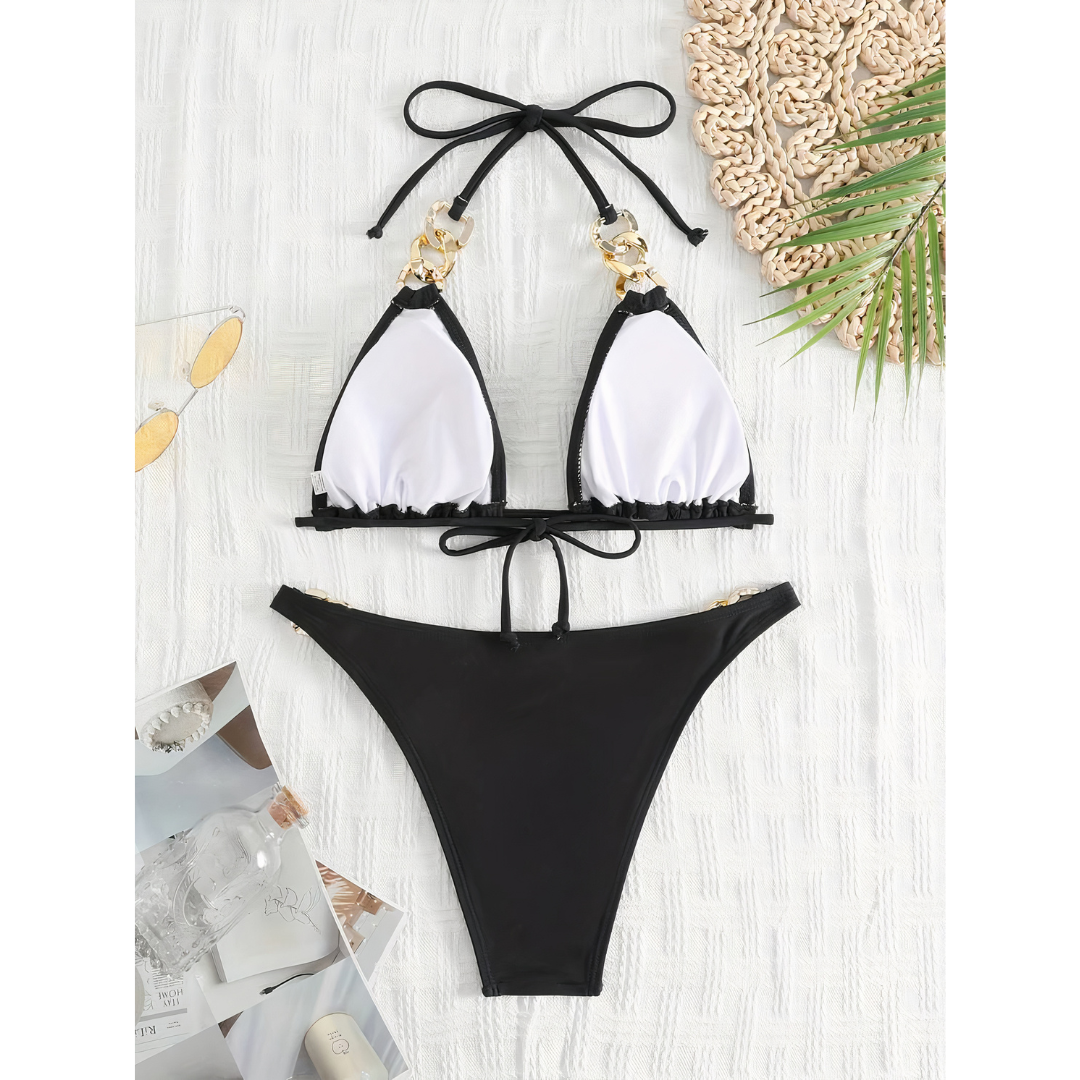 Golden Glamour – Bikini Triangular con Cadenas Doradas