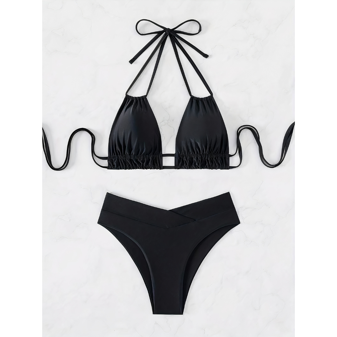 Tropic Charm – Bikini Elegante con V-Formning y Colores de Verano