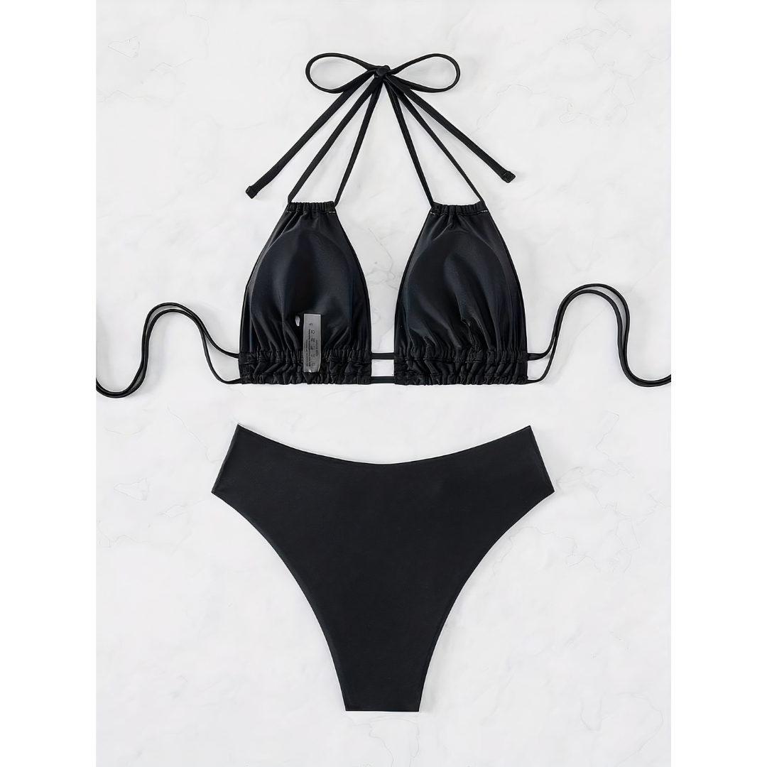 Tropic Charm – Bikini Elegante con V-Formning y Colores de Verano