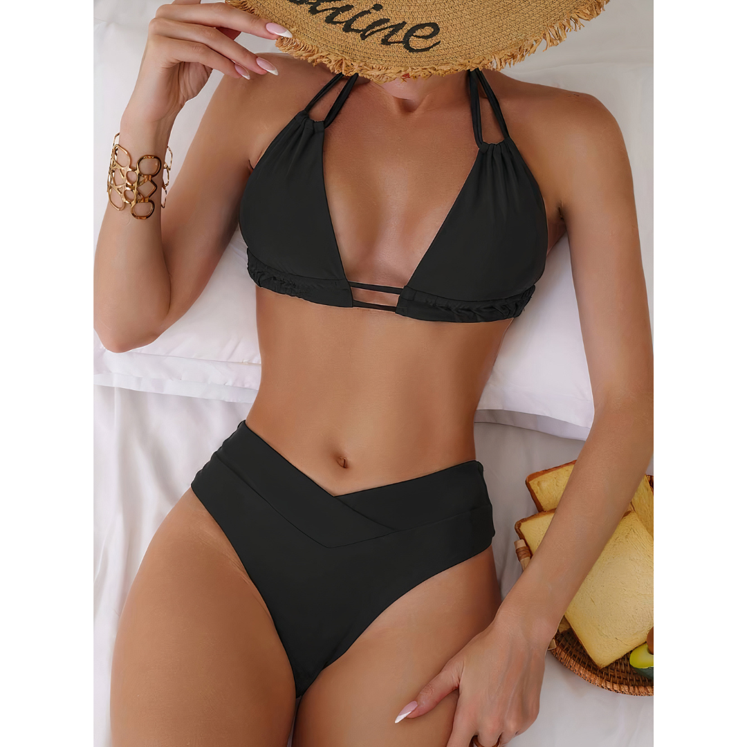 Tropic Charm – Bikini Elegante con V-Formning y Colores de Verano