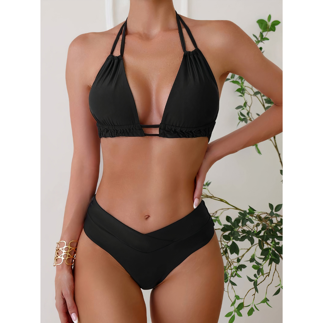 Tropic Charm – Bikini Elegante con V-Formning y Colores de Verano