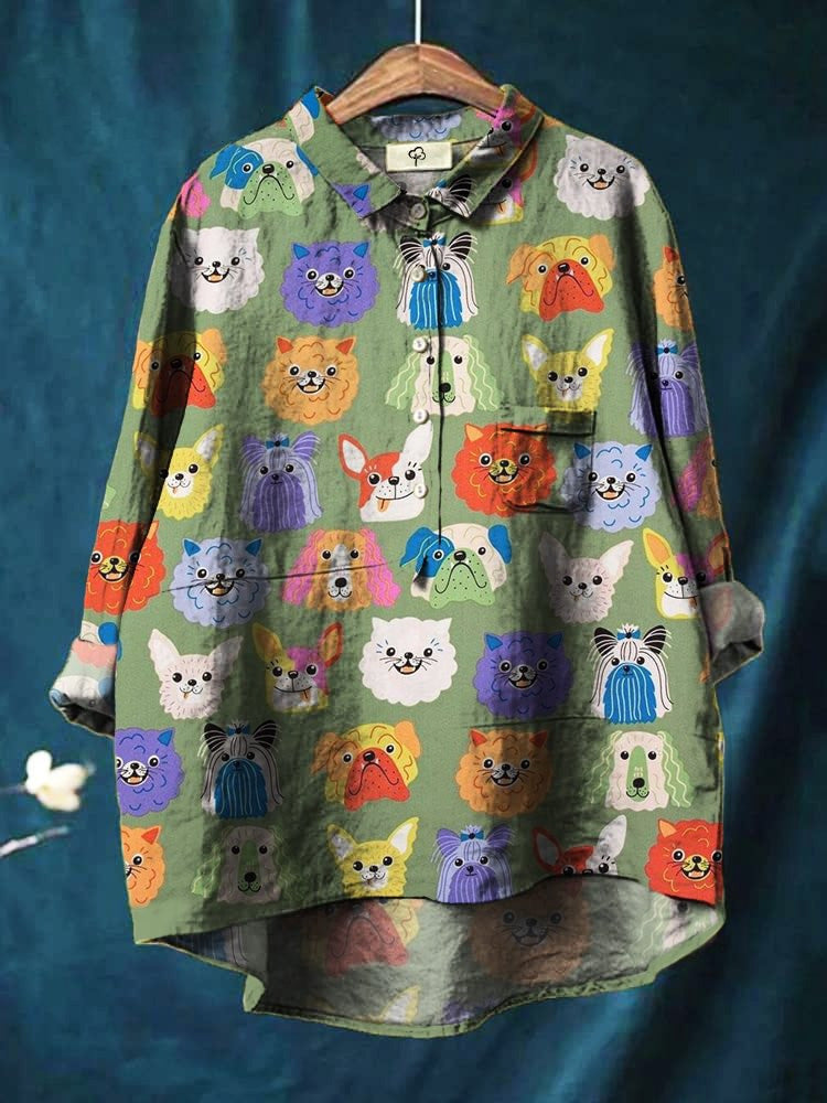 Chloe – Camisa Artística con Estampado de Perros