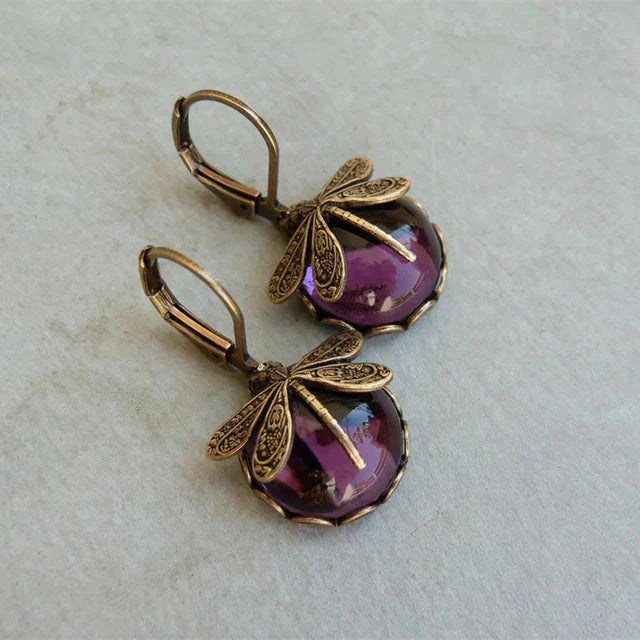 Vintage Libélula™ | Pendientes con cristal en colores y oro antiguo