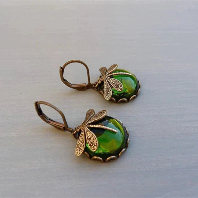 Vintage Libélula™ | Pendientes con cristal en colores y oro antiguo