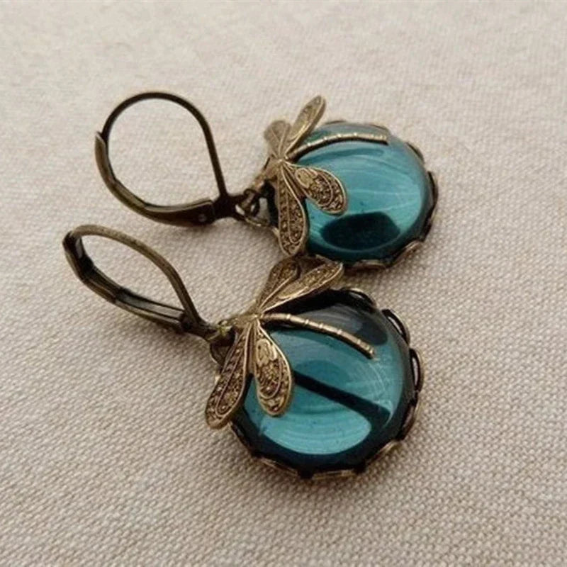 Vintage Libélula™ | Pendientes con cristal en colores y oro antiguo