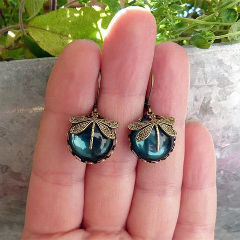 Vintage Libélula™ | Pendientes con cristal en colores y oro antiguo