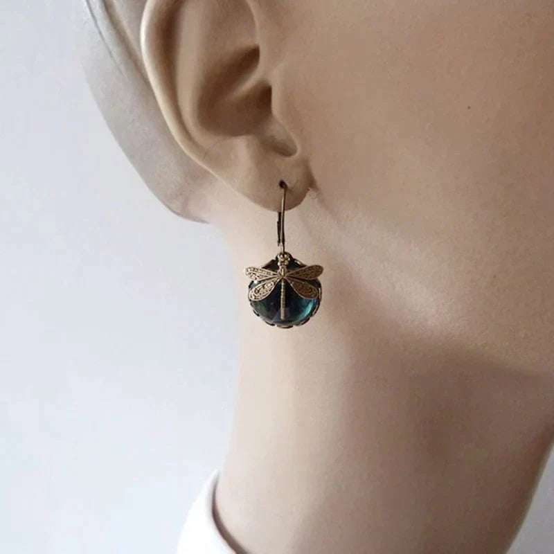 Vintage Libélula™ | Pendientes con cristal en colores y oro antiguo