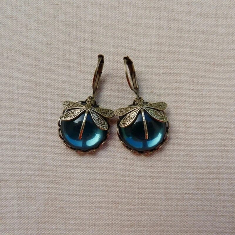 Vintage Libélula™ | Pendientes con cristal en colores y oro antiguo