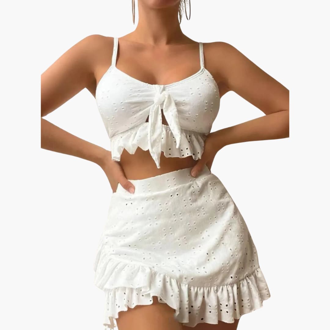 Elina – Bikini de 3 piezas con volantes y diseño de talle alto