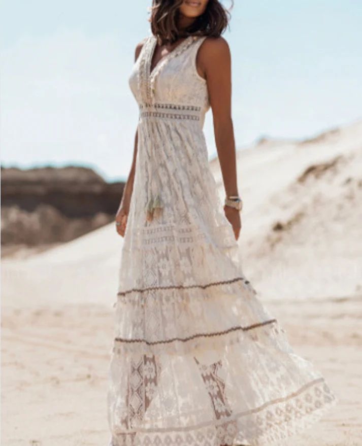 SOLENN – VESTIDO LARGO EN ENCAJE CALADO