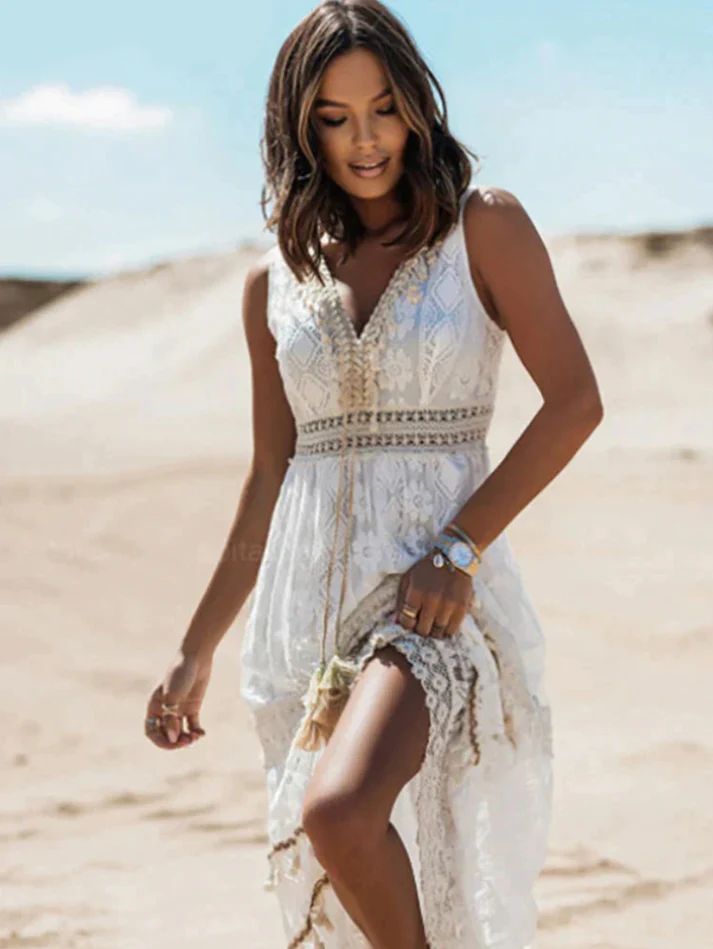 SOLENN – VESTIDO LARGO EN ENCAJE CALADO