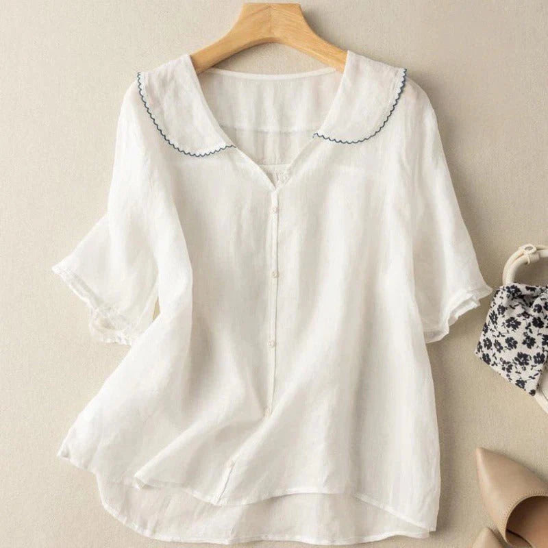 Nerea – Blusa de Lino Elegante de Manga Corta