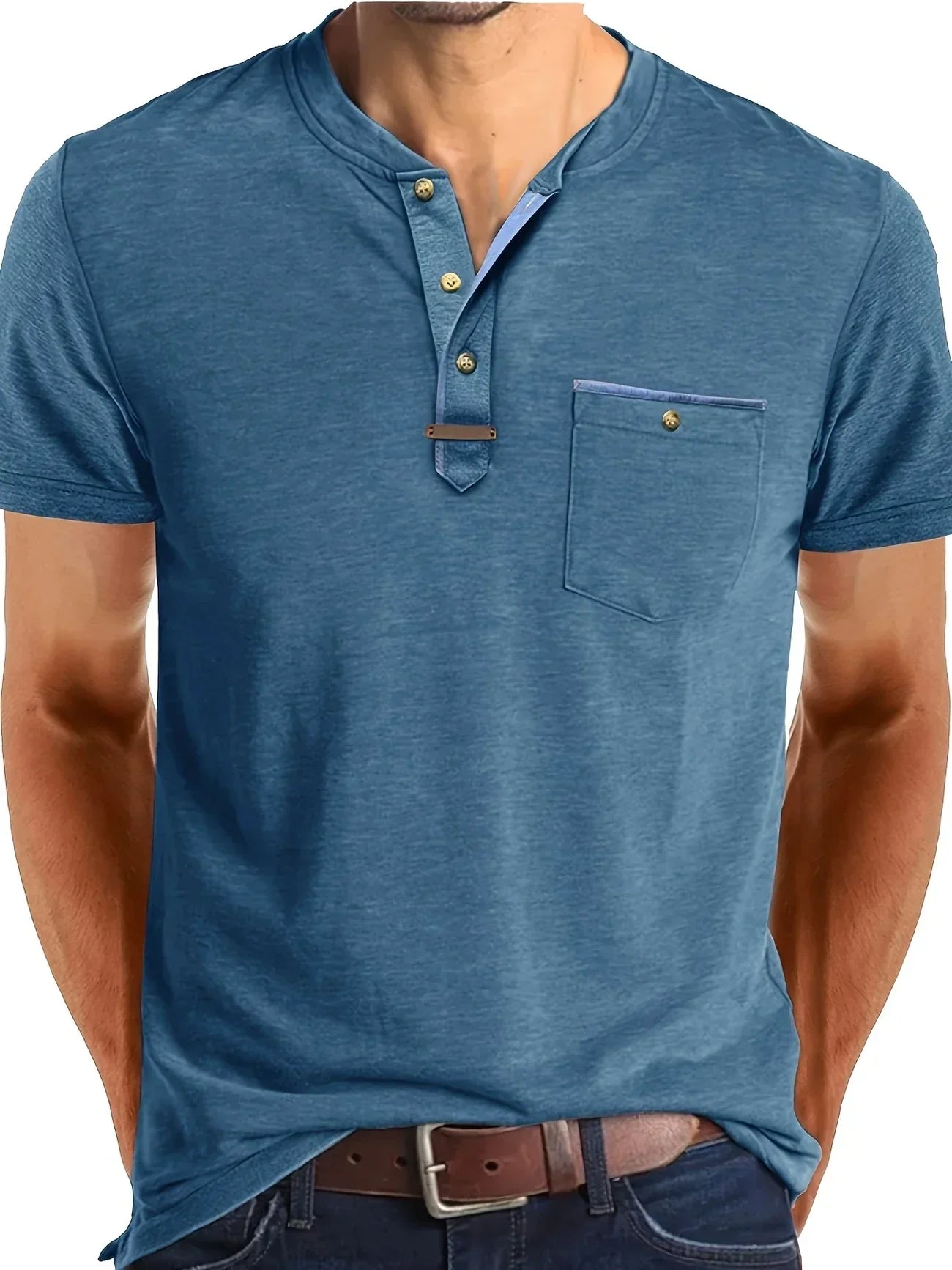 Leo – Camiseta de Cuello Redondo con Bolsillo