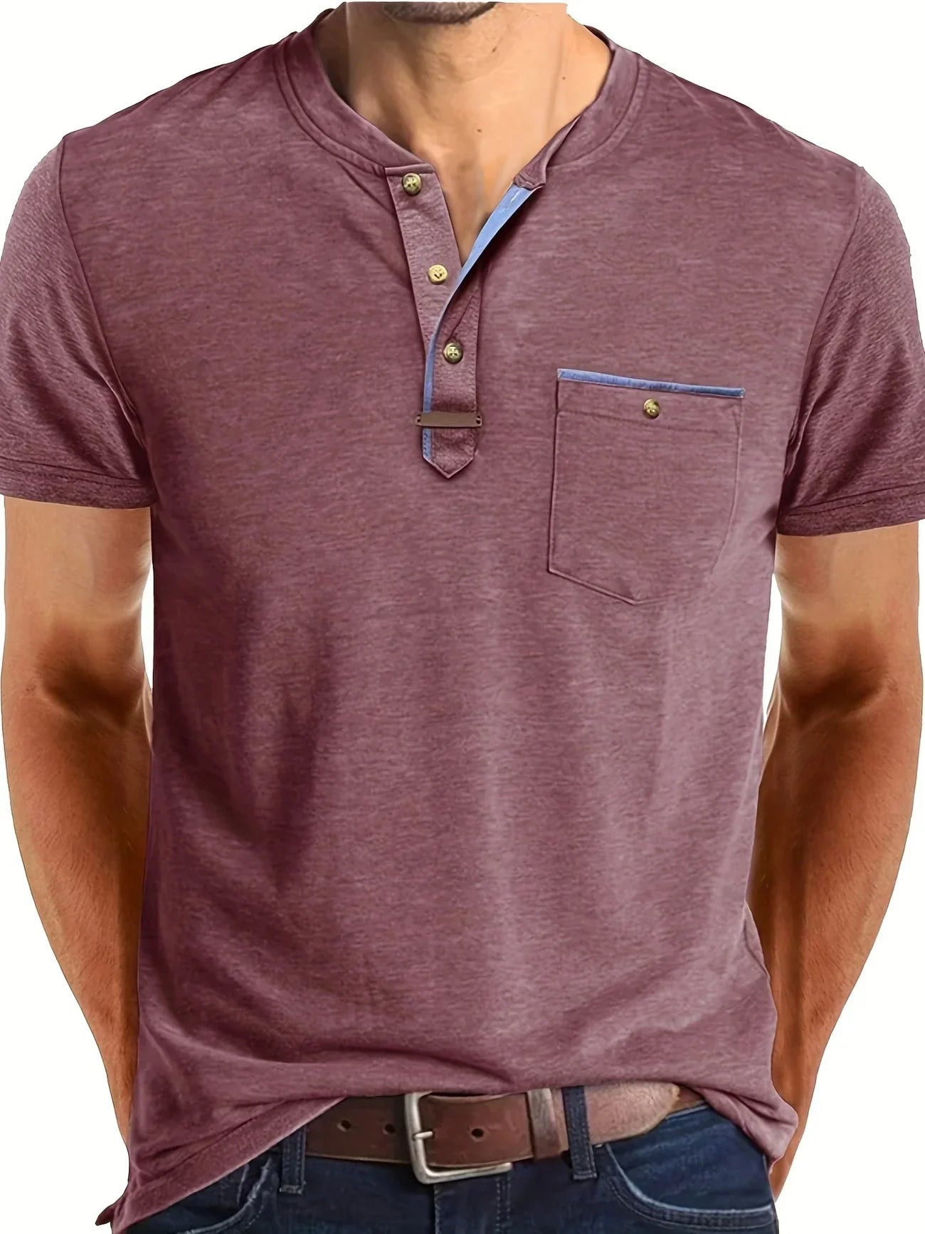 Leo – Camiseta de Cuello Redondo con Bolsillo