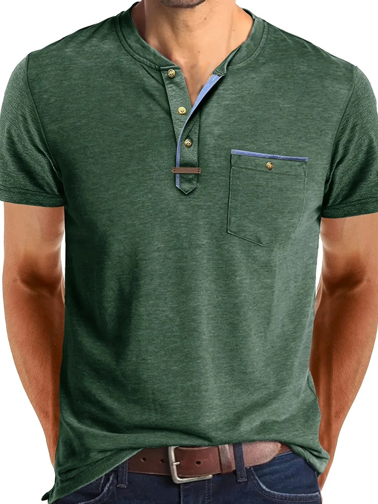 Leo – Camiseta de Cuello Redondo con Bolsillo