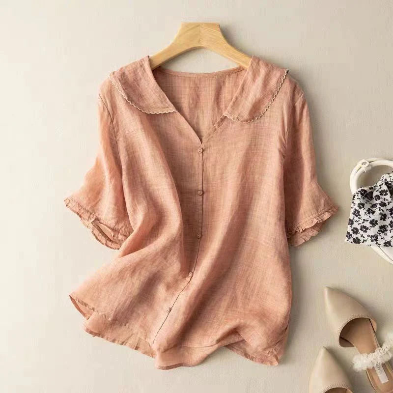 Nerea – Blusa de Lino Elegante de Manga Corta
