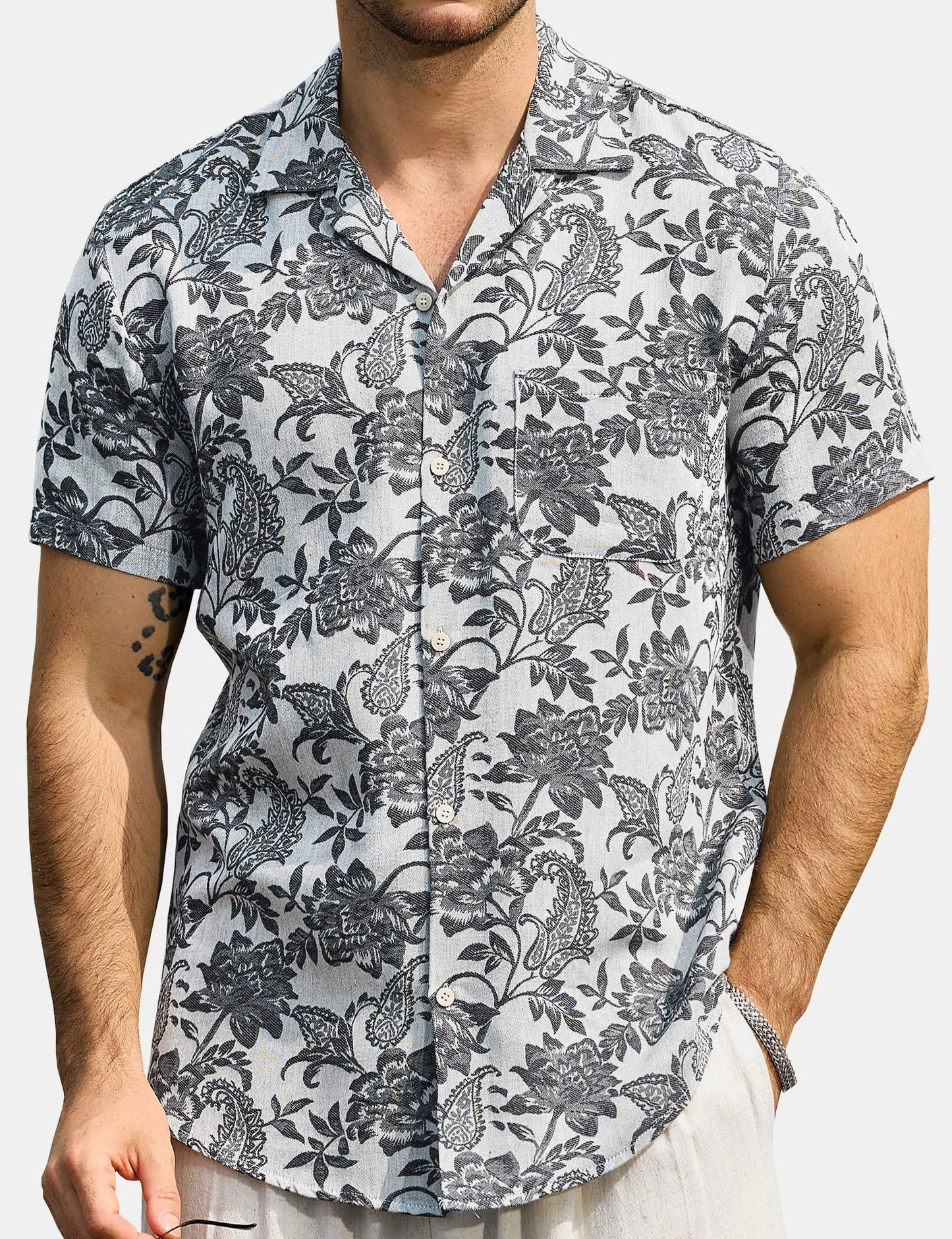 Kaley – Camisa hawaiana jacquard floral para hombre