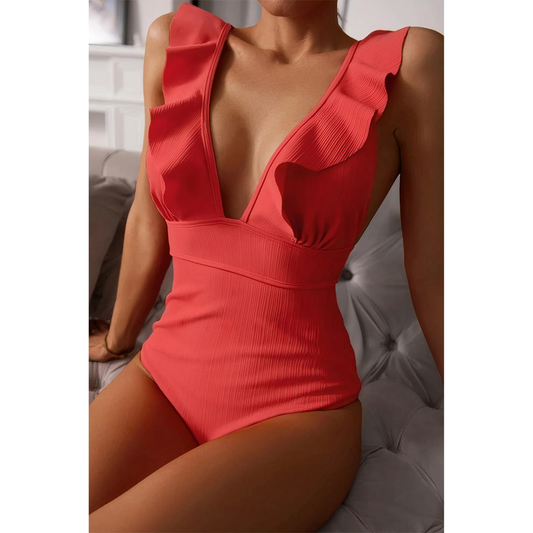 Monaco Mirage – Bañador elegante con volantes y escote bajo