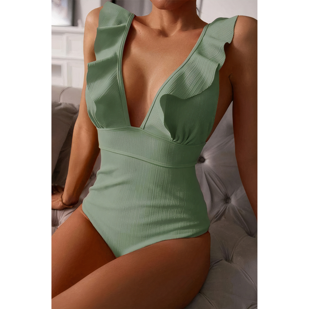Monaco Mirage – Bañador elegante con volantes y escote bajo