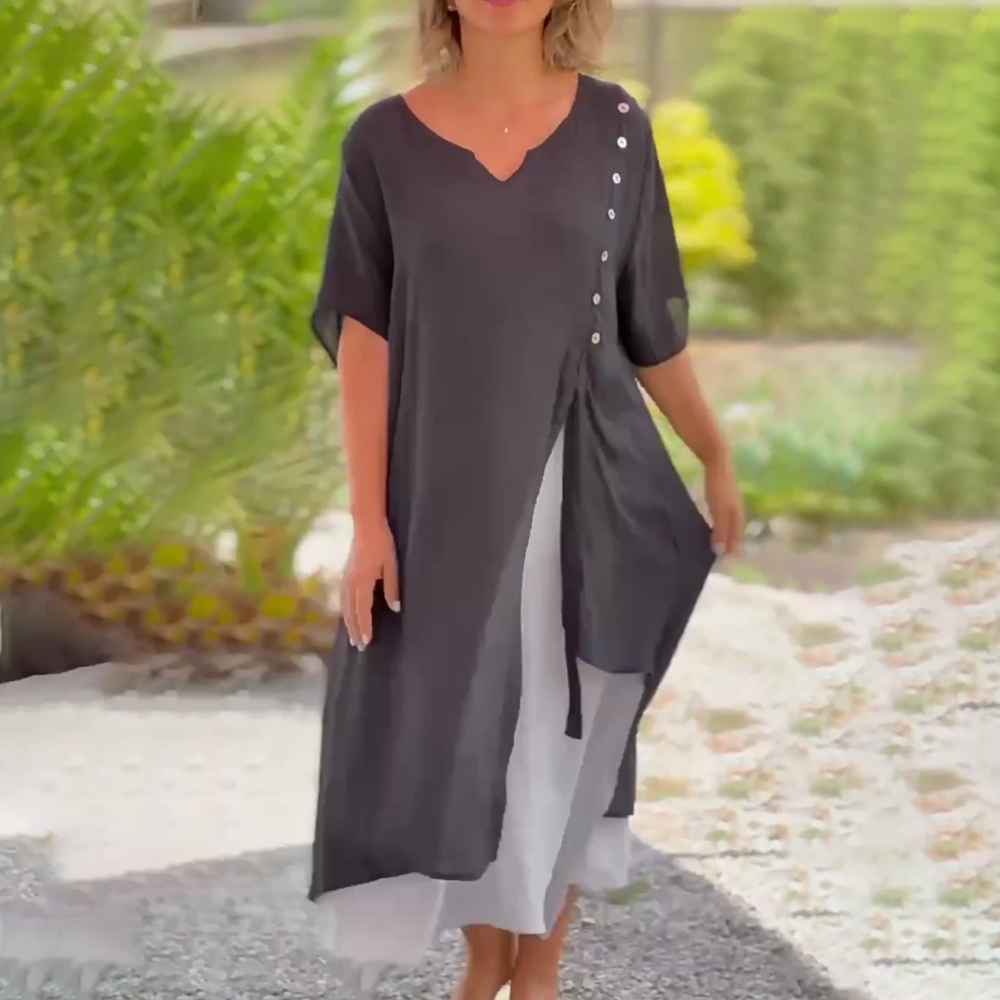 Vanessa – Vestido maxi liso y elegante