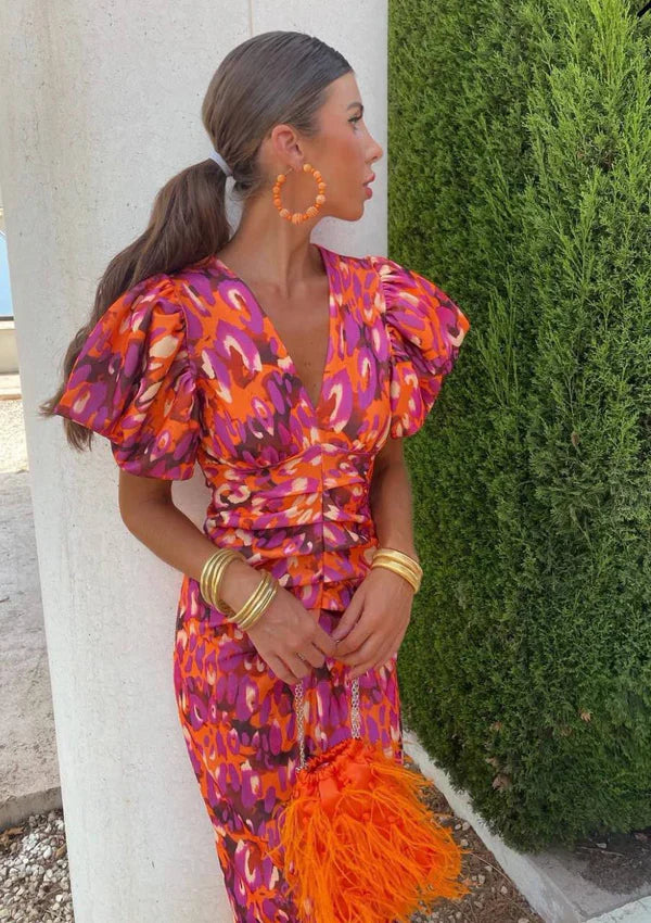 Arielle | Vestido floral con mangas plisadas