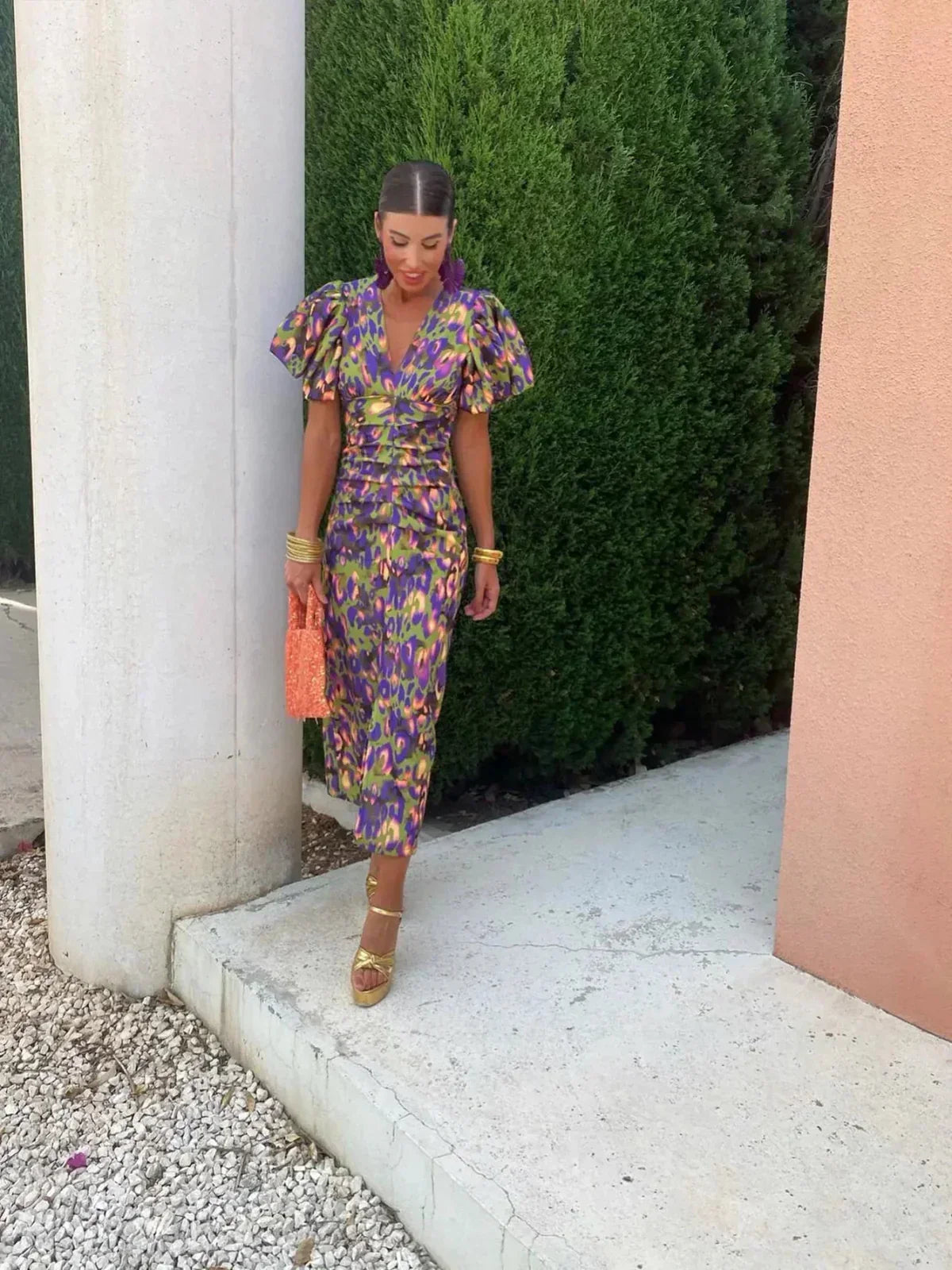 Arielle | Vestido floral con mangas plisadas