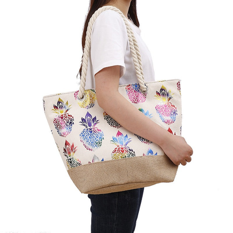Pineapple Paradise – Bolsa de playa colorida con diseño tropical