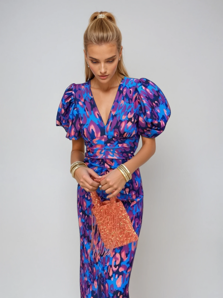 Arielle | Vestido floral con mangas plisadas