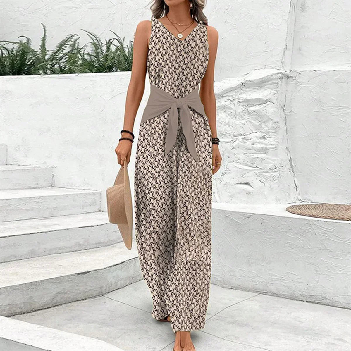 Elena – Mono sin mangas con estampado elegante