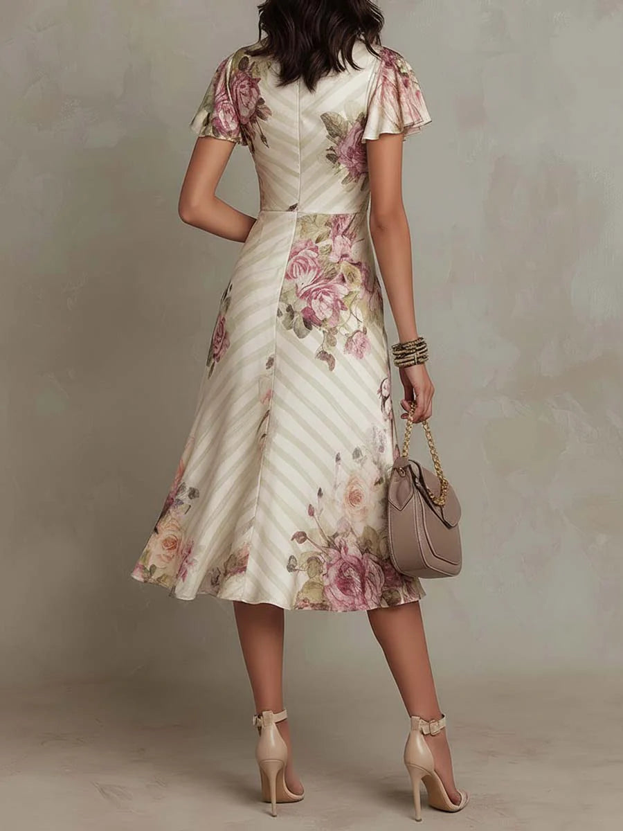 Margaret – Vestido Midi Satinado Floral Vintage