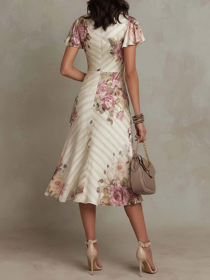 Margaret – Vestido Midi Satinado Floral Vintage