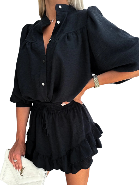Julie™ – Conjunto elegante de manga larga con pantalones cortos en capas