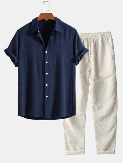 Leo – Conjunto Casual con Polo y Pantalón de Lino para Hombre