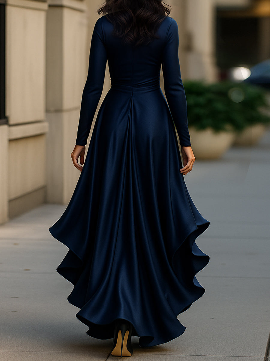 Palma – Vestido Maxi de Satén con Volantes